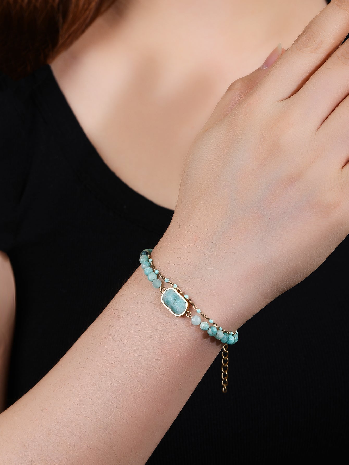 Natural Amazonite Stainless Steel Fashion 18k Gold Plated Drip Stacked Bracelet with Cut Corners - YUZENG-jewelrystore.com