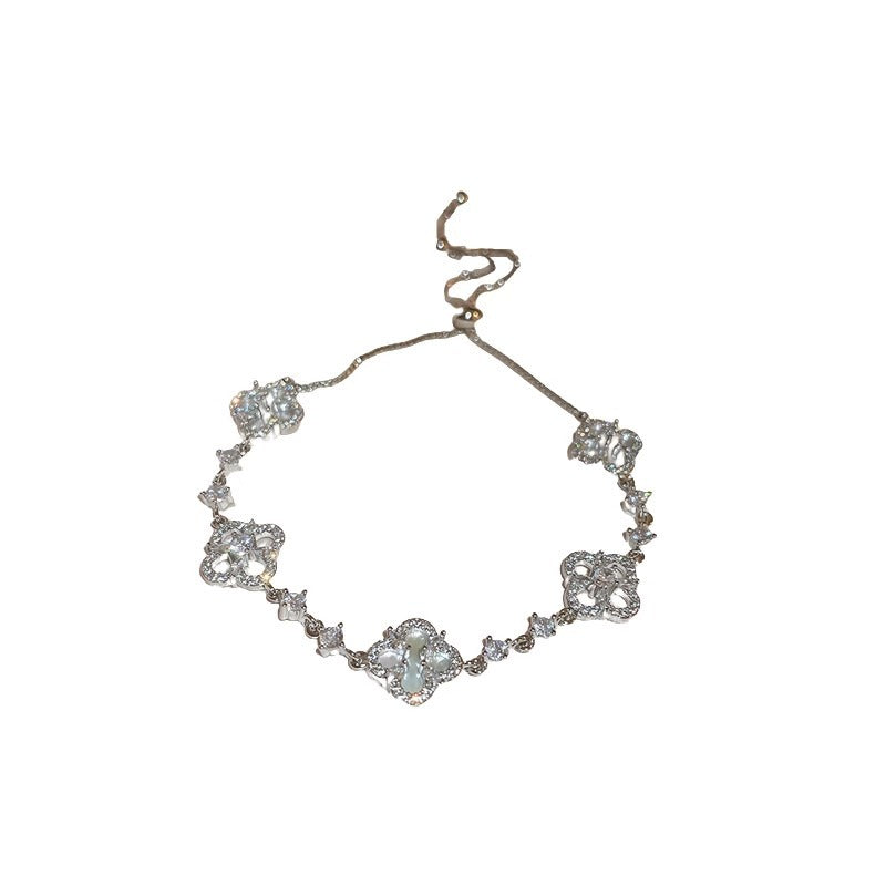 Four petals flower zirconia flower bracelet light luxury senior sense of temperament adjustable bracelet new hand jewelry female - YUZENG-jewelrystore.com
