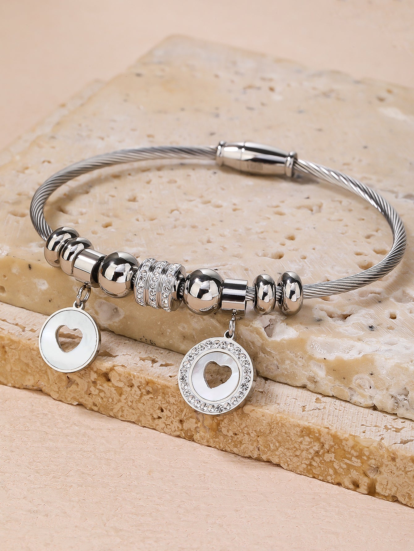 Women's Stainless Steel Chain Bracelet, 1PCS Stainless Steel Wire Bracelet with Heart Charm and Star Charm Tree of Life Charm Bracelet, Fashion Gift - YUZENG-jewelrystore.com