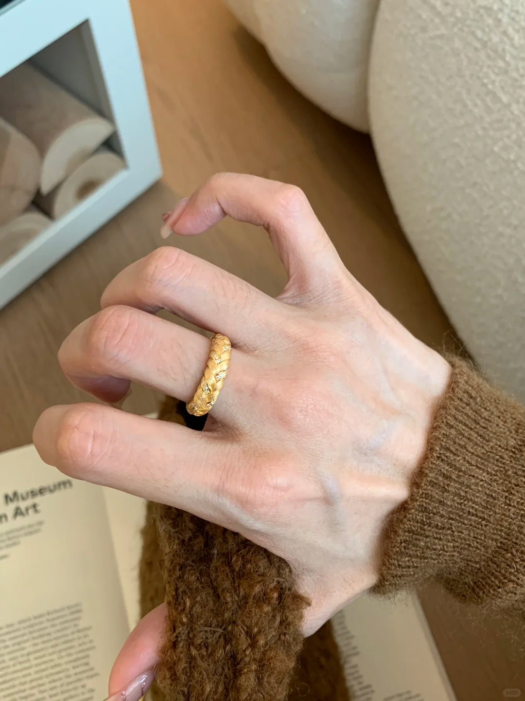 [Retro Luxe] 18K Wheat Ear Braided Ring - Vintage Braided Brushed Style, Women's Vintage Ring, Perfect for Everyday Weddings and Anniversaries - YUZENG-jewelrystore.com