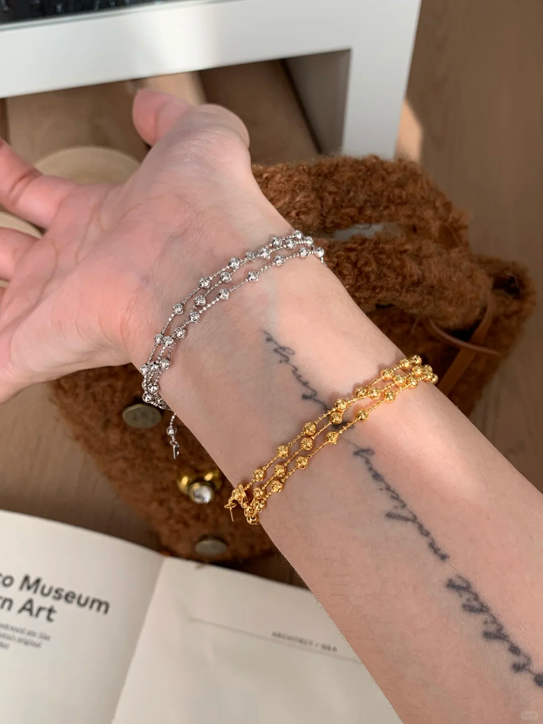 [Retro Luxe] 18k wave bead wrapped bracelet - wave bead design shiny beads - YUZENG-jewelrystore.com