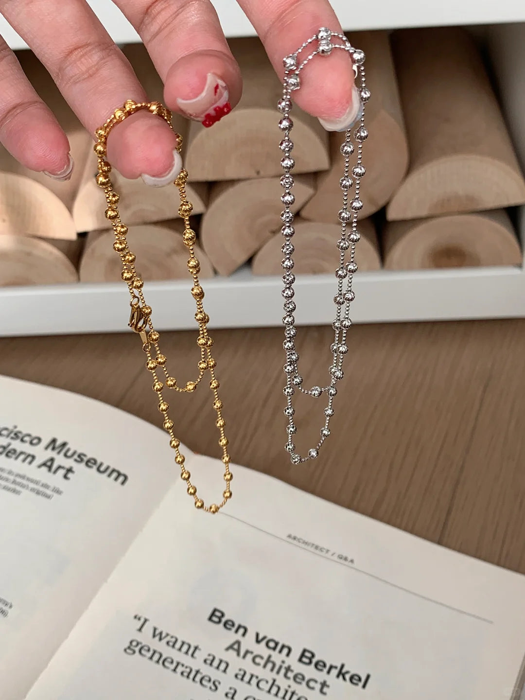 [Retro Luxe] 18k wave bead wrapped bracelet - wave bead design shiny beads - YUZENG-jewelrystore.com