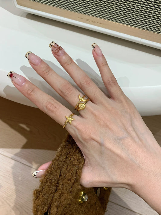 [Retro Luxe] 18k Medieval Sun, Moon and Star Ring - Star Energy Ring, Brushed Vintage Style - Daily Wear to Increase Energy - YUZENG-jewelrystore.com
