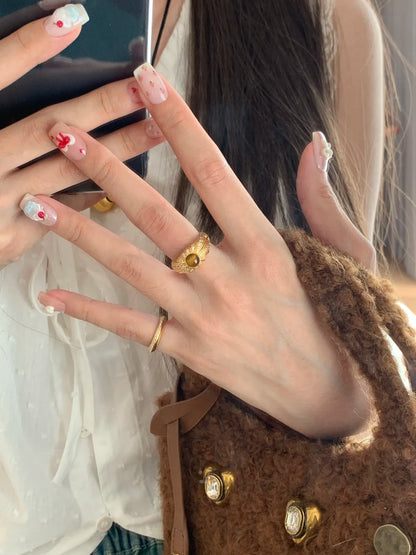 [Retro Luxe] 18k tiger eye stone ring - natural tiger eye stone - retro style brushed diamond embellishment - bring you wealth ring - energy ring - YUZENG-jewelrystore.com