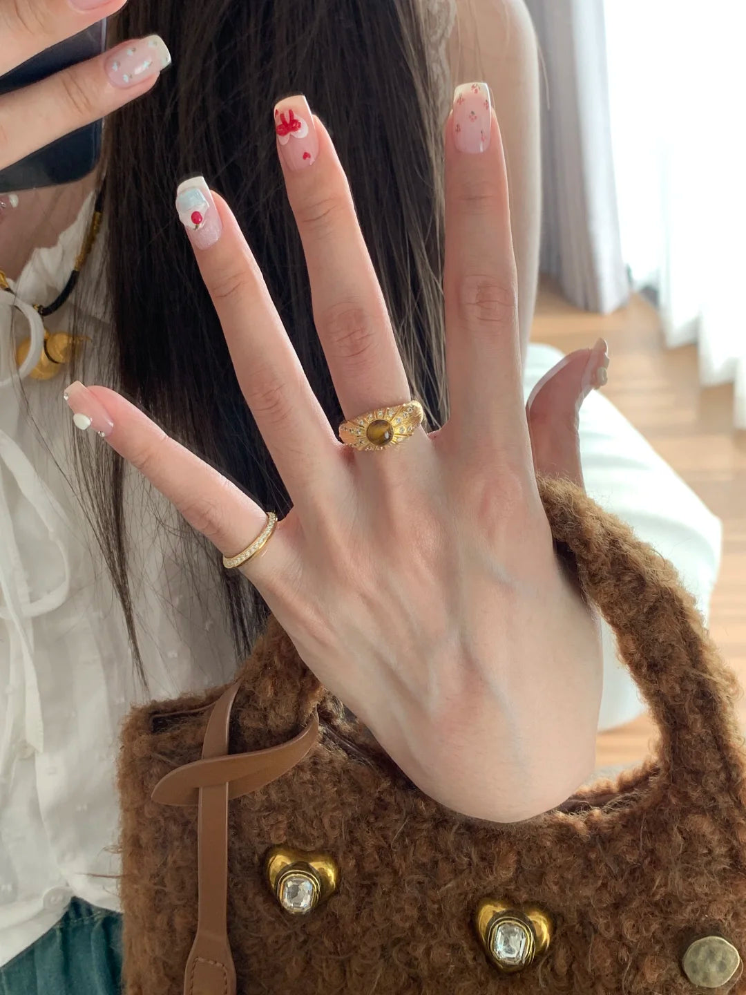 [Retro Luxe] 18k tiger eye stone ring - natural tiger eye stone - retro style brushed diamond embellishment - bring you wealth ring - energy ring - YUZENG-jewelrystore.com
