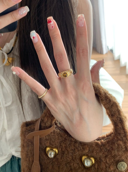 [Retro Luxe] 18k tiger eye stone ring - natural tiger eye stone - retro style brushed diamond embellishment - bring you wealth ring - energy ring - YUZENG-jewelrystore.com