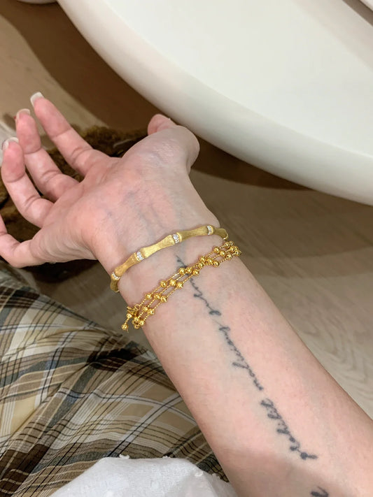 [Retro Luxe] 18k wave bead wrapped bracelet - wave bead design shiny beads - YUZENG-jewelrystore.com