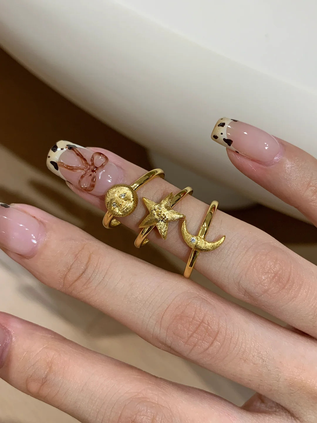 [Retro Luxe] 18k Medieval Sun, Moon and Star Ring - Star Energy Ring, Brushed Vintage Style - Daily Wear to Increase Energy - YUZENG-jewelrystore.com