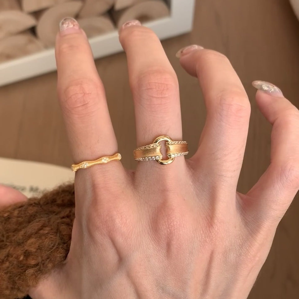 [Retro Luxe] 18K Yuanbao Ring - Vintage Brushed Style, Women's Vintage Ring Opening Adjustable, Suitable for Everyday Weddings and Anniversaries - YUZENG-jewelrystore.com