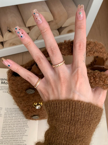 [Retro Luxe] 18K herringbone patterned ring - high polished style with diamond decoration, ideal for weddings and anniversaries - YUZENG-jewelrystore.com