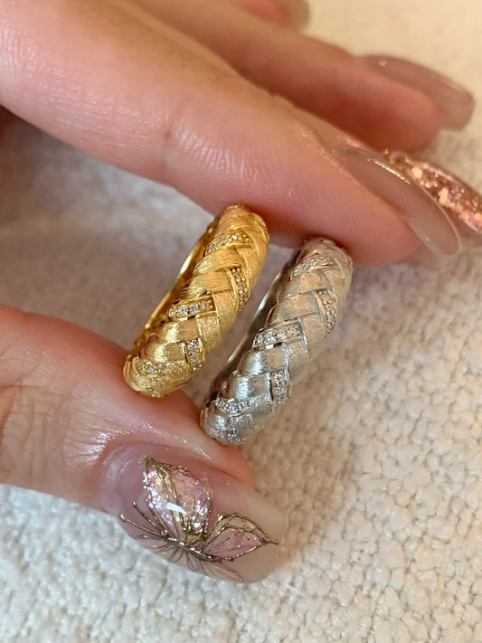 [Retro Luxe] 18K Wheat Ear Braided Ring - Vintage Braided Brushed Style, Women's Vintage Ring, Perfect for Everyday Weddings and Anniversaries - YUZENG-jewelrystore.com