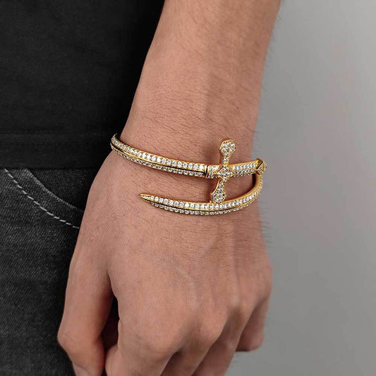 5A Zircon Justice Sword Cuff Bracelet - Miami 18K Gold Plated, Iced Out Hip Hop Style. Full Cubic Zirconia for Men and Women. - YUZENG-jewelrystore.com