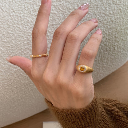 [Retro Luxe] Sterling Silver Gold Plated 18k Open Adjustable Tiger Eye Stone Ring - Brushed Style, Sterling Silver with Diamond Accents, Perfect for Weddings and Anniversaries, Suitable for Men and Women - YUZENG-jewelrystore.com