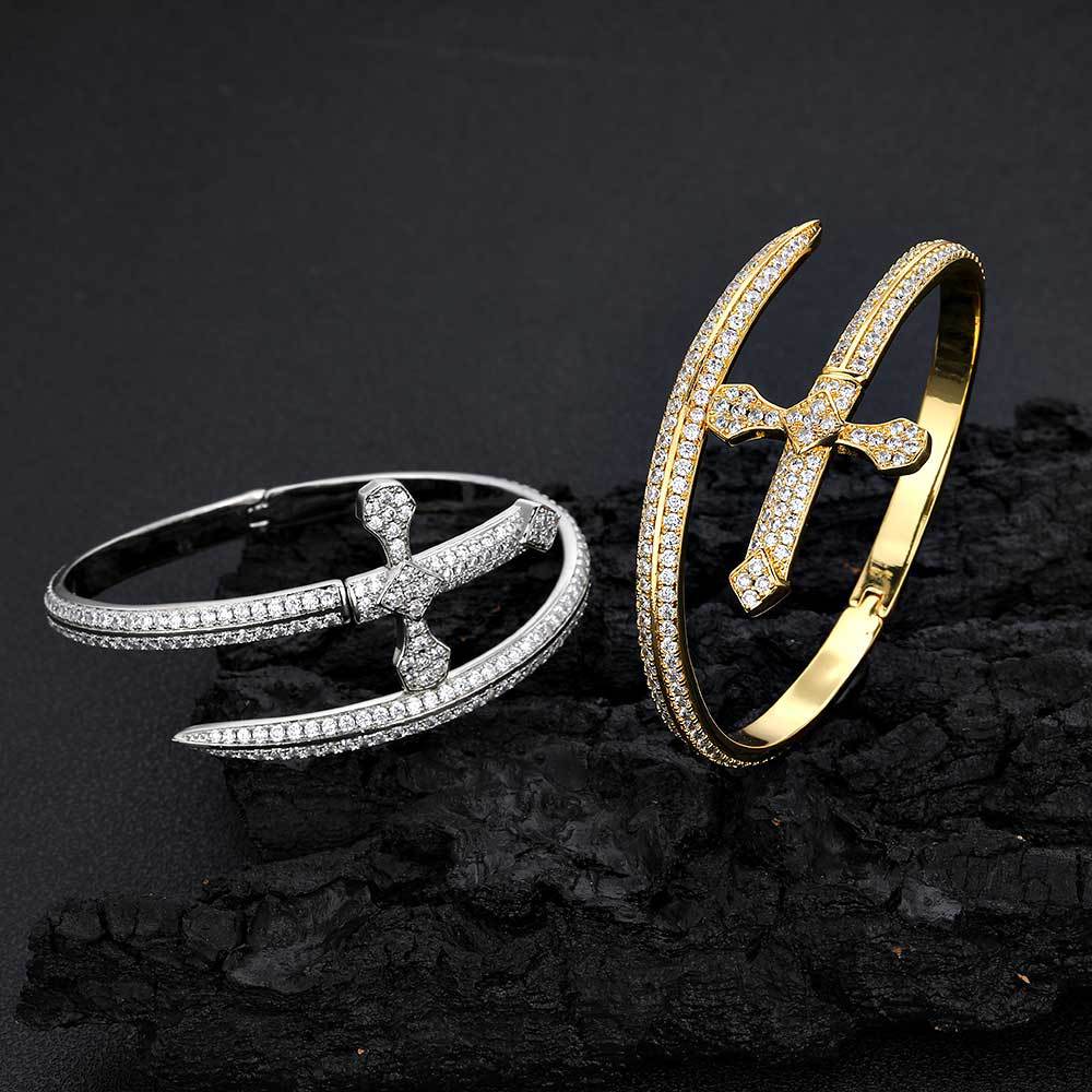 5A Zircon Justice Sword Cuff Bracelet - Miami 18K Gold Plated, Iced Out Hip Hop Style. Full Cubic Zirconia for Men and Women. - YUZENG-jewelrystore.com