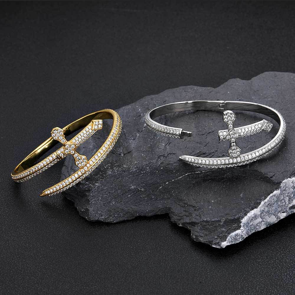 5A Zircon Justice Sword Cuff Bracelet - Miami 18K Gold Plated, Iced Out Hip Hop Style. Full Cubic Zirconia for Men and Women. - YUZENG-jewelrystore.com