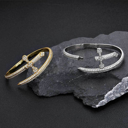 5A Zircon Justice Sword Cuff Bracelet - Miami 18K Gold Plated, Iced Out Hip Hop Style. Full Cubic Zirconia for Men and Women. - YUZENG-jewelrystore.com