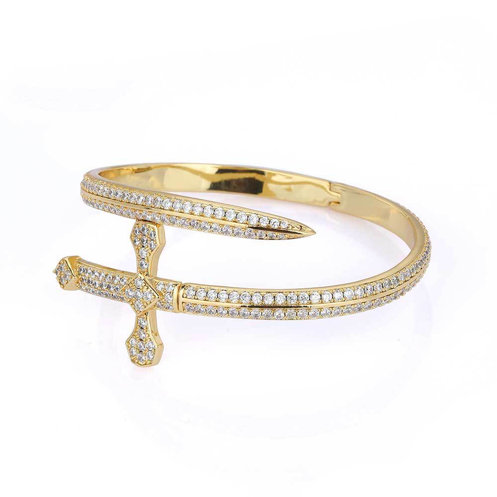 5A Zircon Justice Sword Cuff Bracelet - Miami 18K Gold Plated, Iced Out Hip Hop Style. Full Cubic Zirconia for Men and Women. - YUZENG-jewelrystore.com