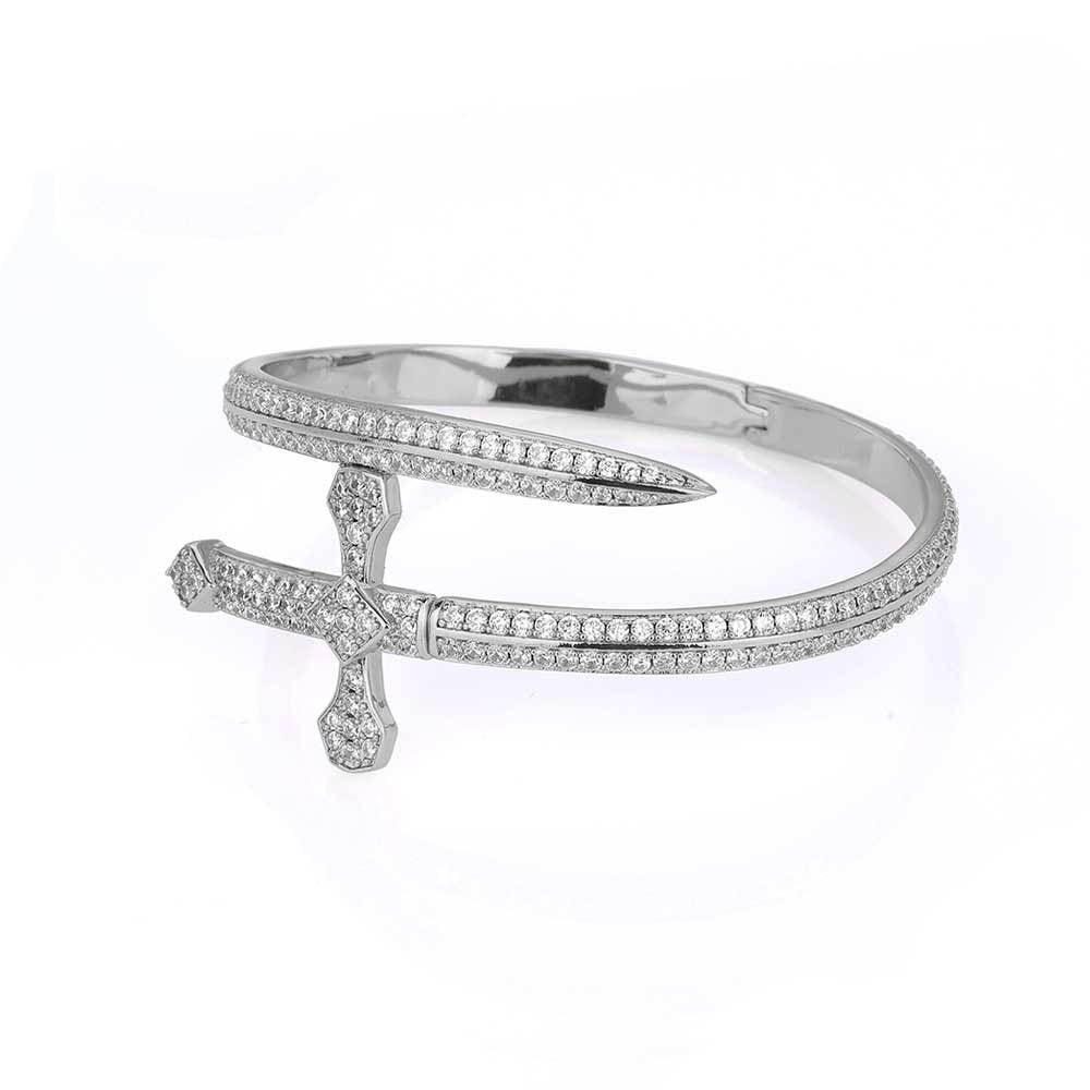 5A Zircon Justice Sword Cuff Bracelet - Miami 18K Gold Plated, Iced Out Hip Hop Style. Full Cubic Zirconia for Men and Women. - YUZENG-jewelrystore.com