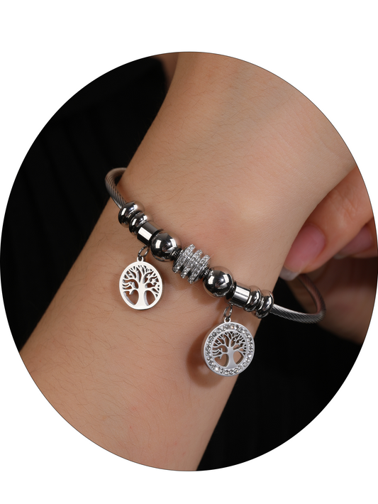 Women's Stainless Steel Chain Bracelet, 1PCS Stainless Steel Wire Bracelet with Heart Charm and Star Charm Tree of Life Charm Bracelet, Fashion Gift - YUZENG-jewelrystore.com
