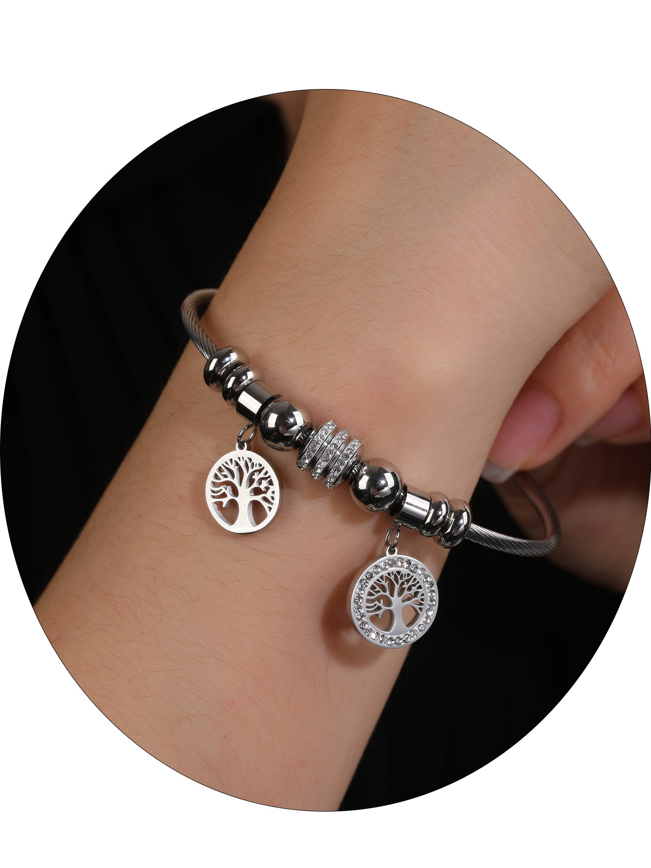 Women's Stainless Steel Chain Bracelet, 1PCS Stainless Steel Wire Bracelet with Heart Charm and Star Charm Tree of Life Charm Bracelet, Fashion Gift - YUZENG-jewelrystore.com