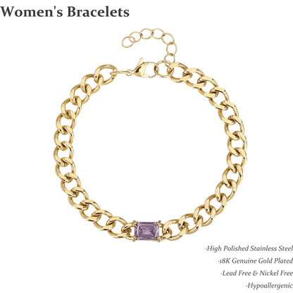 Natural Gemstone Cuban Bracelet, Stainless Steel 18k Gold Plated Ladies Jewelry - YUZENG-jewelrystore.com