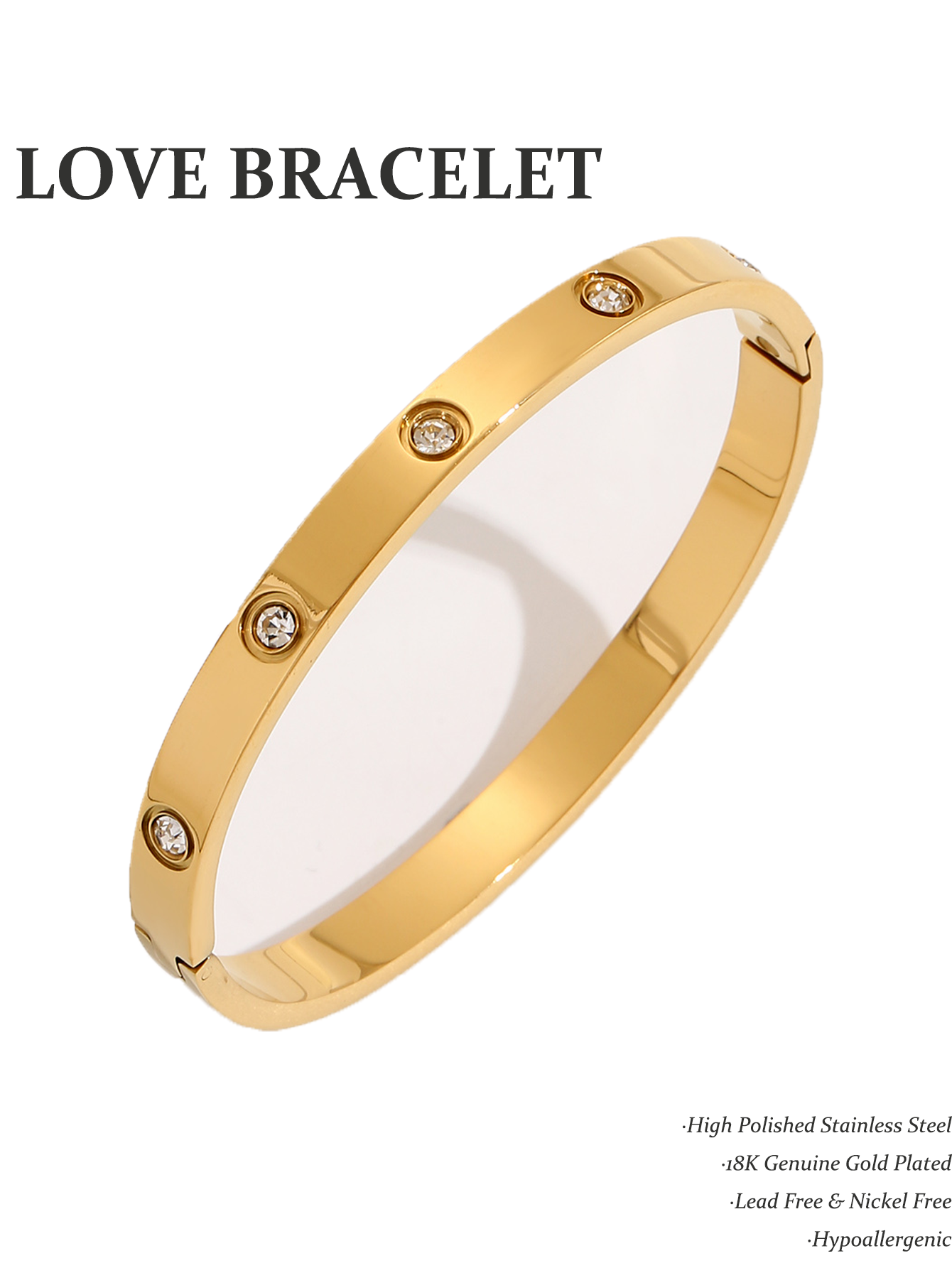 LOVE BRACELET,Simple Premium White Rhinestone stainless steel 18K Gold Ladies Bracelet - YUZENG-jewelrystore.com