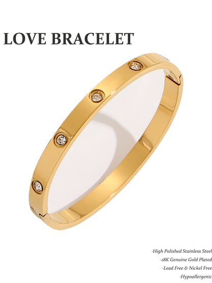 LOVE BRACELET,Simple Premium White Rhinestone stainless steel 18K Gold Ladies Bracelet - YUZENG-jewelrystore.com