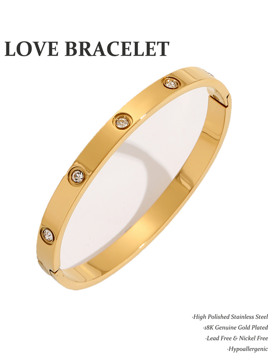 LOVE BRACELET,Simple Premium White Rhinestone stainless steel 18K Gold Ladies Bracelet - YUZENG-jewelrystore.com