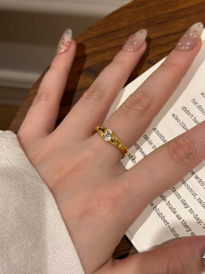 [Retro Luxe] Retro starlight falling, asteroid ring, zircon inlay - YUZENG-jewelrystore.com