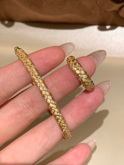 [Retro Luxe] 18k vintage wheat ear woven style bracelet with 925 silver zircon inlay, lightweight and luxurious daily outfit for women's bracelets - YUZENG-jewelrystore.com