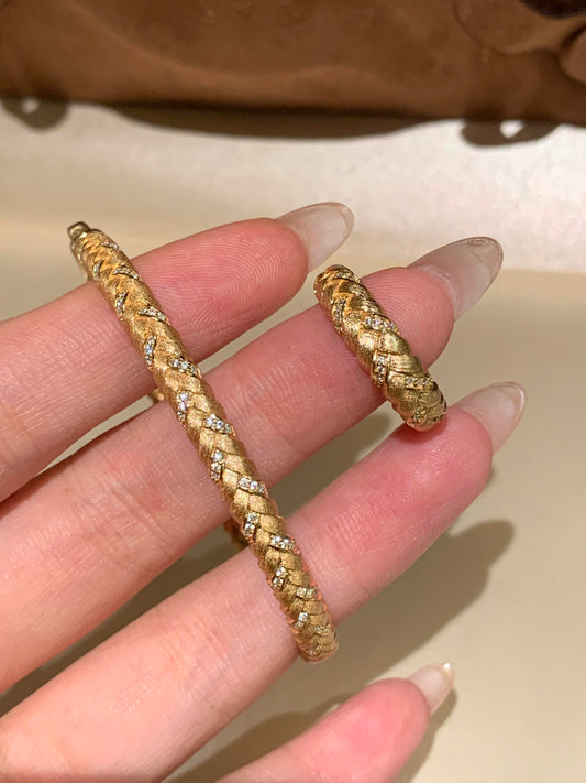 [Retro Luxe] 18k vintage wheat ear woven style bracelet with 925 silver zircon inlay, lightweight and luxurious daily outfit for women's bracelets - YUZENG-jewelrystore.com
