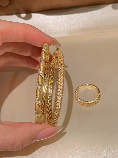 [Retro Luxe] 18k vintage wheat ear woven style bracelet with 925 silver zircon inlay, lightweight and luxurious daily outfit for women's bracelets - YUZENG-jewelrystore.com