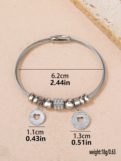 Women's Stainless Steel Chain Bracelet, 1PCS Stainless Steel Wire Bracelet with Heart Charm and Star Charm Tree of Life Charm Bracelet, Fashion Gift - YUZENG-jewelrystore.com