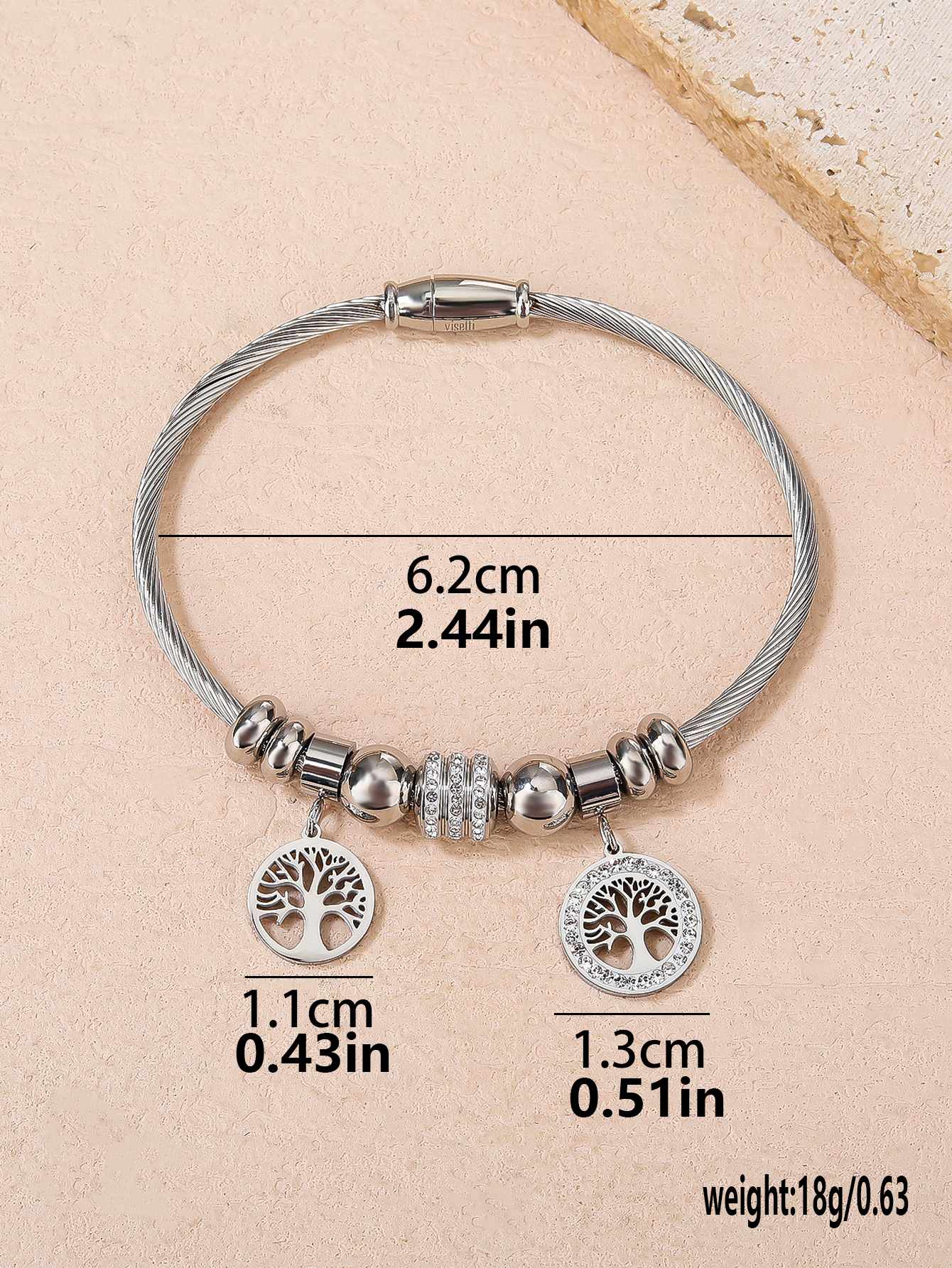 Women's Stainless Steel Chain Bracelet, 1PCS Stainless Steel Wire Bracelet with Heart Charm and Star Charm Tree of Life Charm Bracelet, Fashion Gift - YUZENG-jewelrystore.com