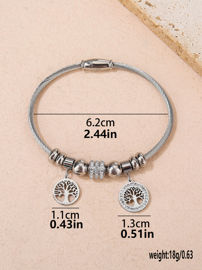 Women's Stainless Steel Chain Bracelet, 1PCS Stainless Steel Wire Bracelet with Heart Charm and Star Charm Tree of Life Charm Bracelet, Fashion Gift - YUZENG-jewelrystore.com