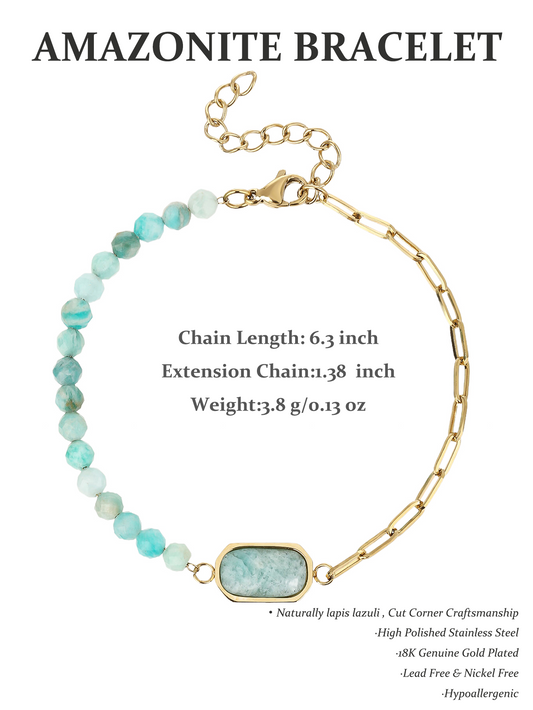 Amazonite Stainless Steel Fashion 18K Gold Plated Patchwork Women's Bracelet - YUZENG-jewelrystore.com
