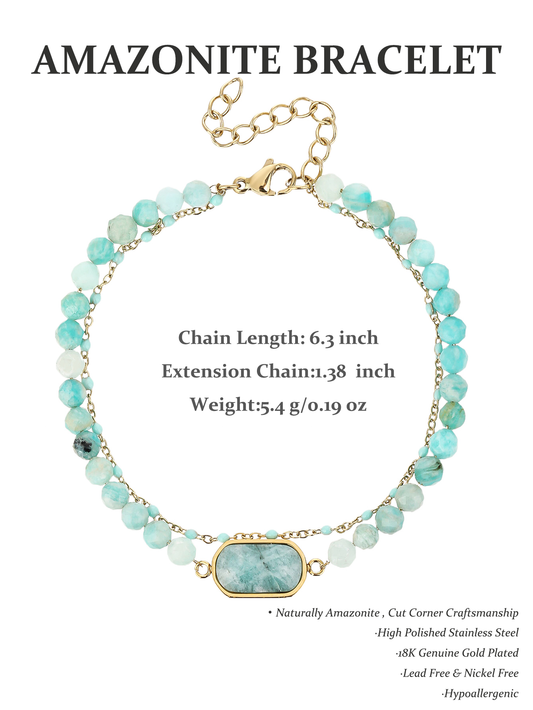 Natural Amazonite Stainless Steel Fashion 18k Gold Plated Drip Stacked Bracelet with Cut Corners - YUZENG-jewelrystore.com