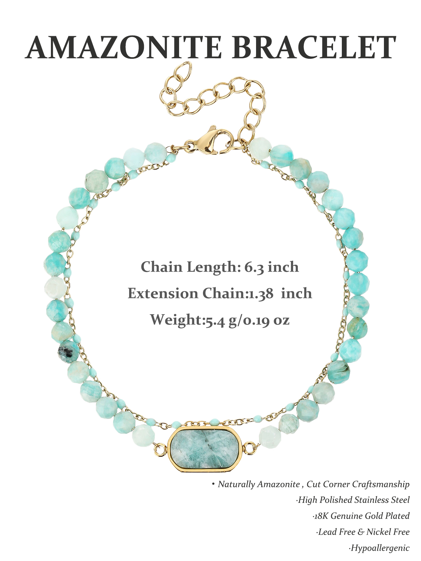Natural Amazonite Stainless Steel Fashion 18k Gold Plated Drip Stacked Bracelet with Cut Corners - YUZENG-jewelrystore.com