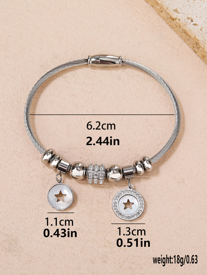 Women's Stainless Steel Chain Bracelet, 1PCS Stainless Steel Wire Bracelet with Heart Charm and Star Charm Tree of Life Charm Bracelet, Fashion Gift - YUZENG-jewelrystore.com