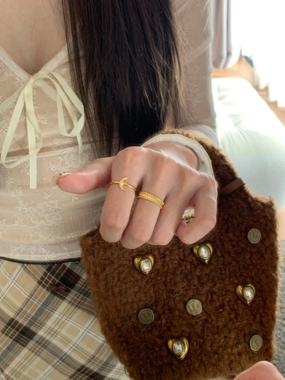 [Retro Luxe] 18k Medieval Sun, Moon and Star Ring - Star Energy Ring, Brushed Vintage Style - Daily Wear to Increase Energy - YUZENG-jewelrystore.com