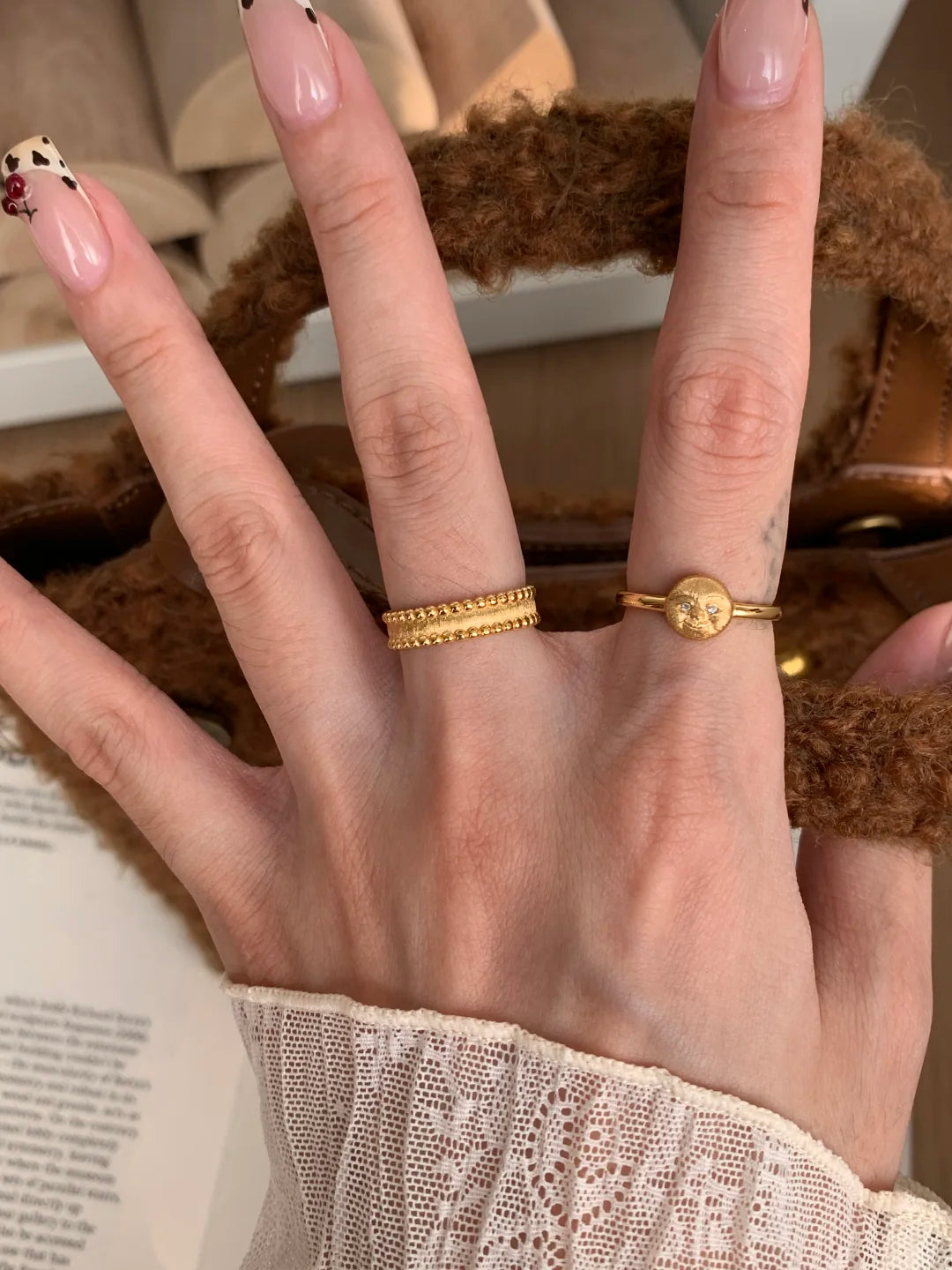 [Retro Luxe] 18k Medieval Sun, Moon and Star Ring - Star Energy Ring, Brushed Vintage Style - Daily Wear to Increase Energy - YUZENG-jewelrystore.com