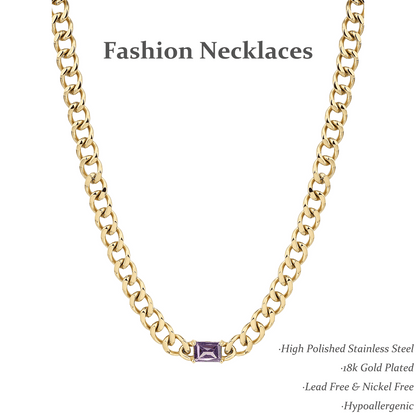 Natural Gemstone Cuban Necklace, Stainless Steel 18k Gold Plated Ladies Jewelry - YUZENG-jewelrystore.com