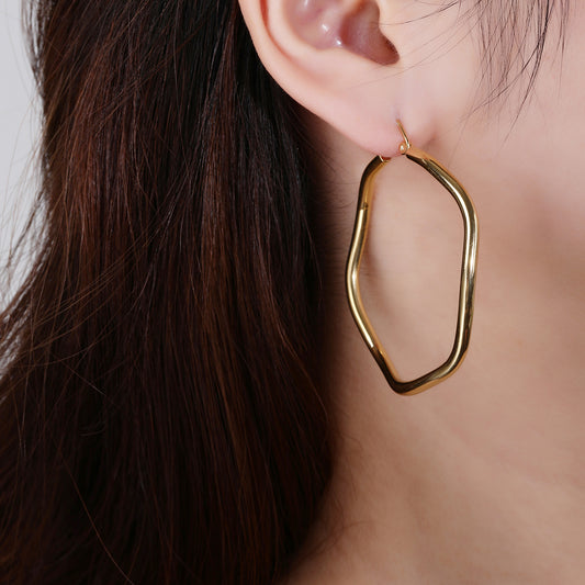 316L Stainless Steel 18k Gold Geometric Large Circle Fashion Earrings - YUZENG-jewelrystore.com