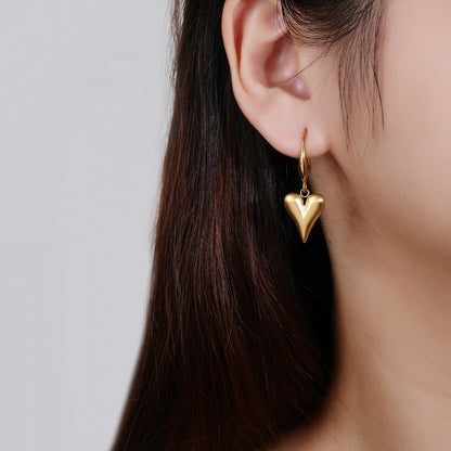 316L Stainless Steel 18K Gold Baked Porcelain Black Heart Dangle Earrings - YUZENG-jewelrystore.com