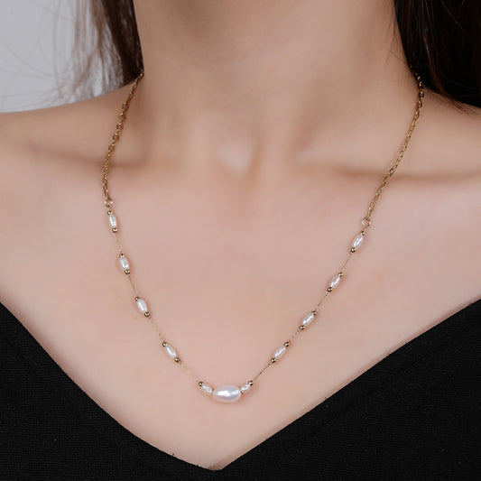 316L Stainless Steel 18K Natural Pearl Chain Necklace - YUZENG-jewelrystore.com