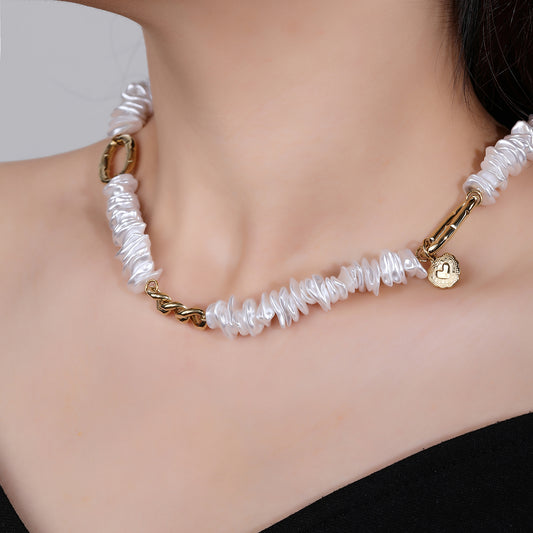 316L Stainless Steel Flake Pearl 18K Collar Necklace - YUZENG-jewelrystore.com
