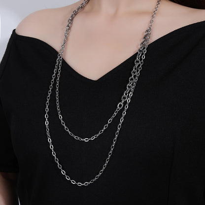 316L Stainless Steel Simple Fashion Double Layered Chunky Sweater Chain Necklace - YUZENG-jewelrystore.com