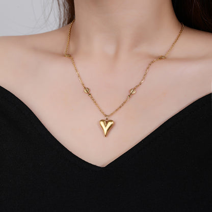 316L Stainless Steel, Simple Fashion, 18K Gold Baked Black Heart Necklace - YUZENG-jewelrystore.com