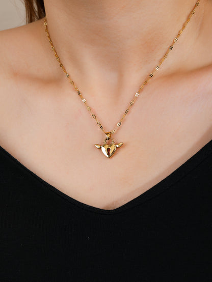 Stainless Steel Pendant Necklace for Women - Fashionable, Versatile, and Cute Heart Wing Lock Design with 18K Gold Plating - Perfect for Everyday Style! - YUZENG-jewelrystore.com