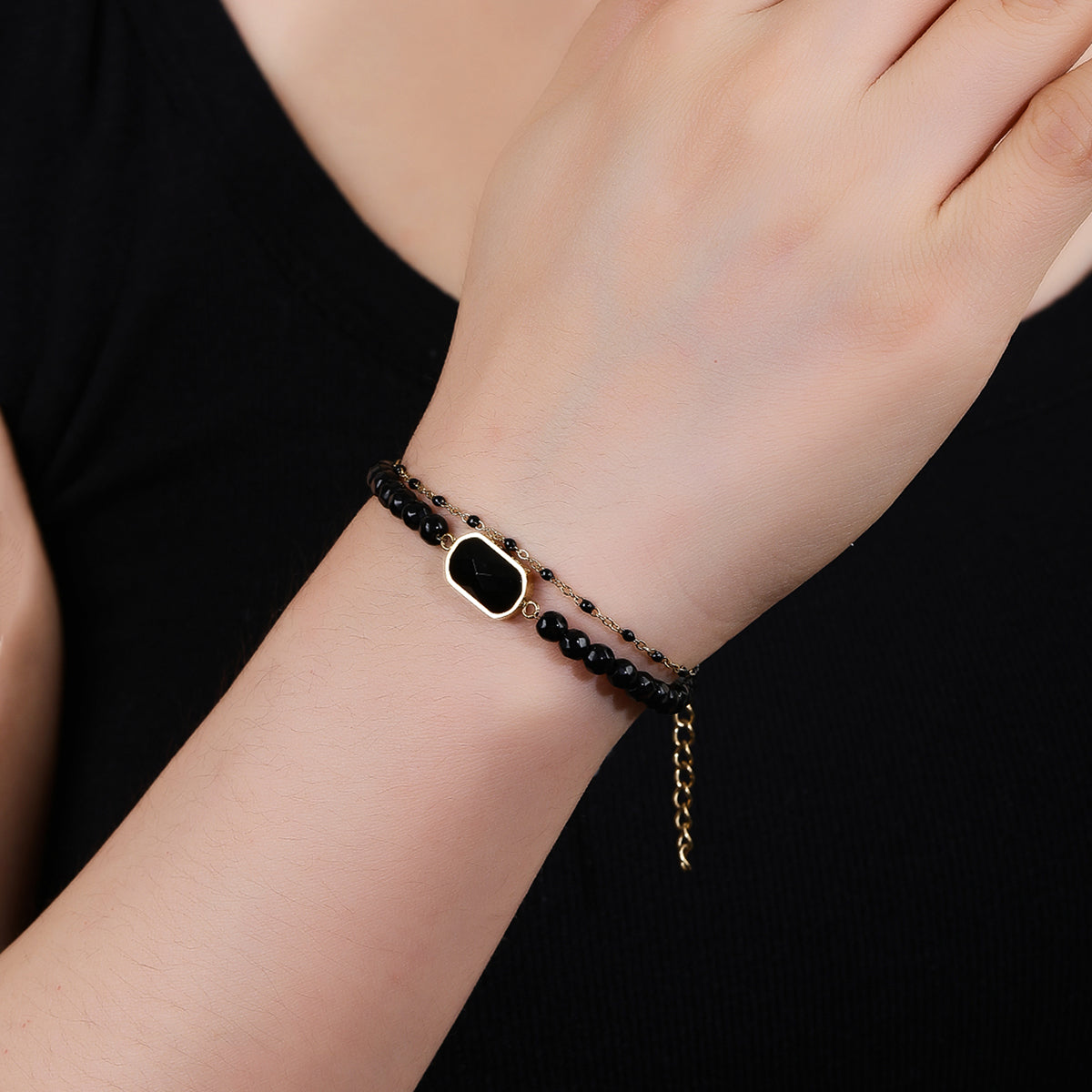 Natural Semi-precious Stainless Steel Fashion 18k Gold Plated Drip Stacked Bracelet with Cut Corners - YUZENG-jewelrystore.com